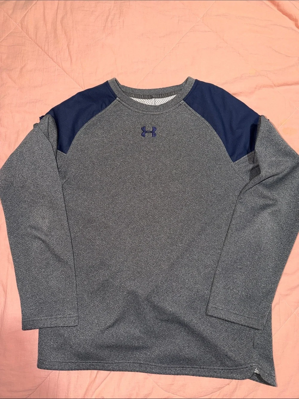 Under Armour Grey Heather Crewneck Sweatshirt with Navy Shoulder Panels
